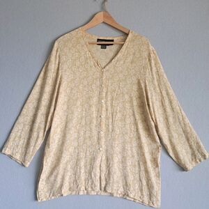 Adrienne Vittadini Women’s Medium Yellow Floral 100% Silk Long Sleeve Blouse